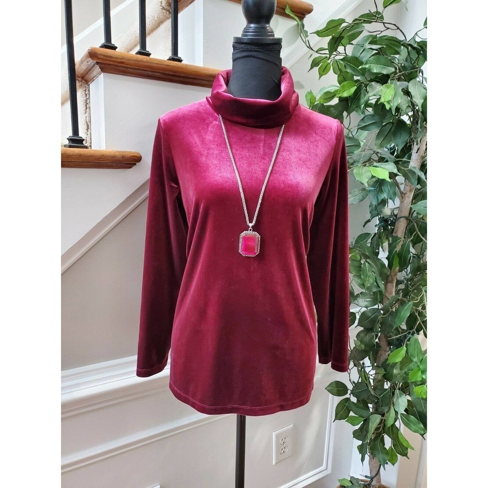 The Tog Shop Women's Burgundy Polyester Long Sleeve High Neck Top Shirt Size PM